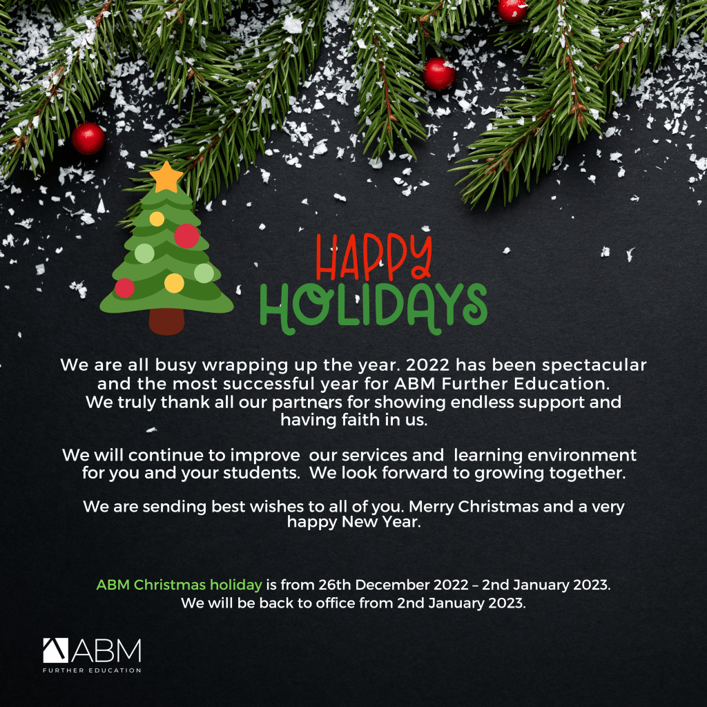 Christmas Holiday Notice - ABM Further Education